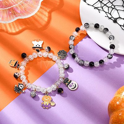 2Pcs Spray Painted Crackle Glass Round Beads Stretch Bracelets BJEW-JB12484-01-1