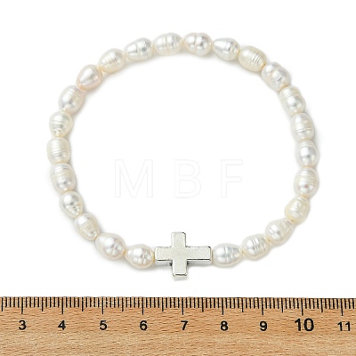 Natural Cultured Freshwater Pearl & Alloy Beads Stretch Bracelets for Women BJEW-JB14103-02-1