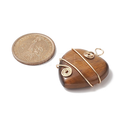 Natural Tiger Eye Copper Wire Wrapped Pendants PALLOY-JF02042-04-1