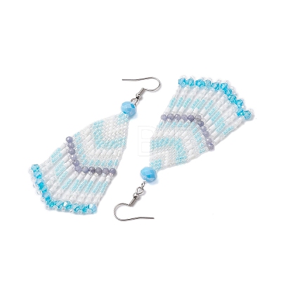 Glass Seed Beaded Tassel Dangle Earrings for Women EJEW-MZ00202-1
