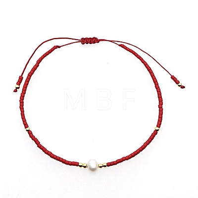 Glass Imitation Pearl & Seed Braided Bead Bracelets WO2637-07-1