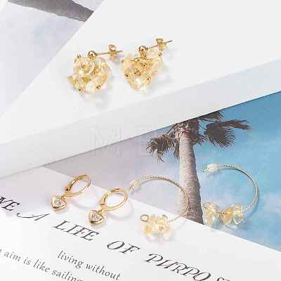 3 Pairs 3 Style Natural Citrine Chips Beaded Cluster Dangle Stud & Leverback Earrings EJEW-JE04895-02-1