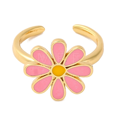 Rack Plating Flower Brass Enamel Open Cuff Rings for Women RJEW-S242-10A-1