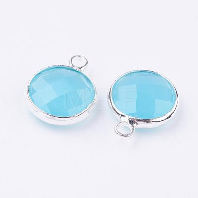 Silver Color Plated Brass Glass Flat Round Charms GLAA-M003-A-17S-1