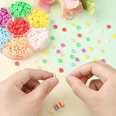 1302Pcs 7 Colors Flat Round Handmade Polymer Clay Beads CLAY-CJ0001-72-1