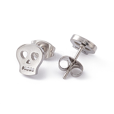 Non-Tarnish 304 Stainless Steel Tiny Hollow Out Skull Stud Earrings for Women STAS-A065-05P-1