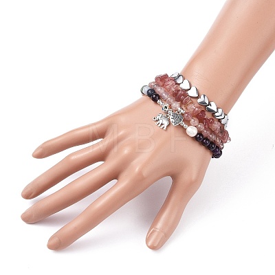 4Pcs Natural & Synthetic Gemstone Stretch Bracelet Sets BJEW-JB08946-1