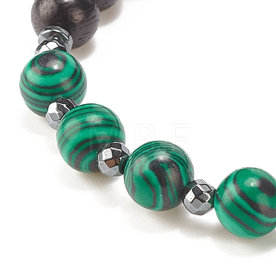 2Pcs 2 Style Natural Wood & Synthetic Hematite & Malachite Beaded Stretch Bracelets Set BJEW-JB07948-01-1