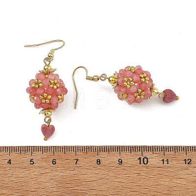 Glass & Dyed Natural Malaysia Jade & Rhodonite Dangle Earrings EJEW-MZ00814-02-1