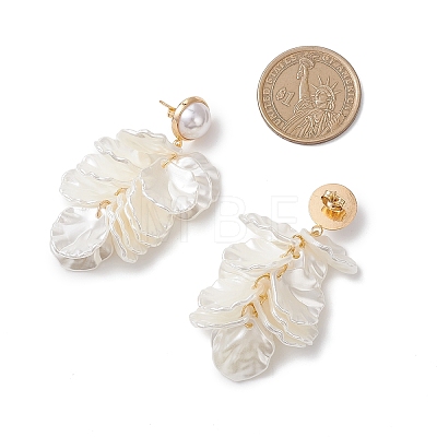 Petaline Brass ABS Plastic Imitation Pearl Dangle Stud Earrings EJEW-TA00777-1