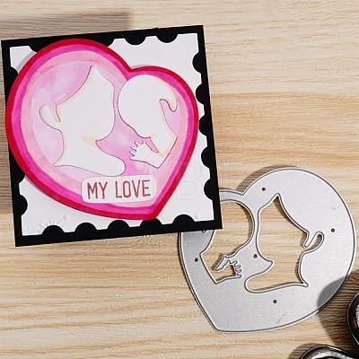 Mother's Day Theme Heart & Woman & Child Carbon Steel Cutting Dies Stencils PW-WG27002-01-1