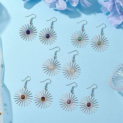 Star 201 Stainless Steel Natural Gemstone Dangle Earrings for Women EJEW-JE05835-1