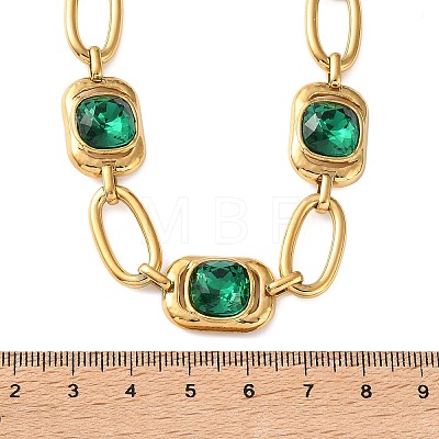304 Stainless Steel Glass Green Rectangle Link Chain Necklaces for Women SA-CBA8C9C-10G-1