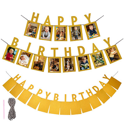 Paper Glitter Happy Birthday Photo Hanging Banner DIY-FZC0002-04C-1