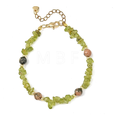 2Pcs 2 Styles Natural Aquamarine & Green Rutilated Quartz & Apatite & Peridot Round and Chip Beaded Bracelet Sets with 304 Stainless Steel End Chains BJEW-JB14339-1