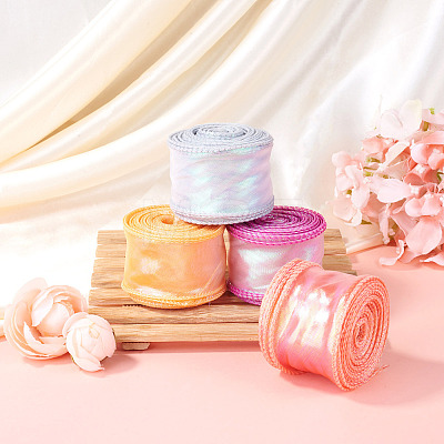 4 Rolls 4 Colors Polyester Iridescent Ribbon OCOR-TA0004-10-1