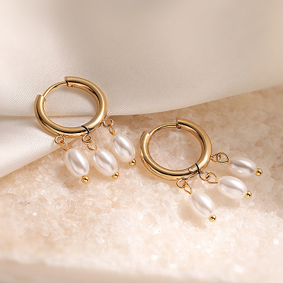 304 Stainless Steel & Imitation Pearl Chandelier Earrings WGDECEE-01-1
