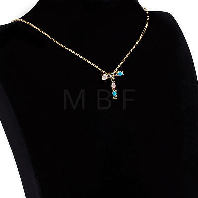 Golden Brass Micro Pave Cubic Zirconia Initial Pendants Necklaces NJEW-S069-JN002-T-1