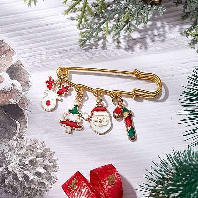 Santa Claus & Christmas Tree & Deer Alloy Enamel Charms Kilt Pins Brooch JEWB-BR00174-1