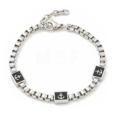 304 Stainless Steel Enamel Box Chain Anchor Link Bracelets for Women BJEW-G717-15P-1