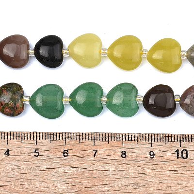 Gradient Color Natural Green Aventurine & Labradorite & Lemon Jade & Unakite & Petrified Wood Beads Strands G-B185-A07-1