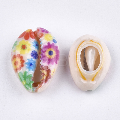 Printed Cowrie Shell Beads SSHEL-T007-16H-1