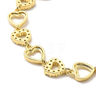 Clear Cubic Zirconia Hollow Heart Link Chain Bracelet BJEW-A132-12G-1