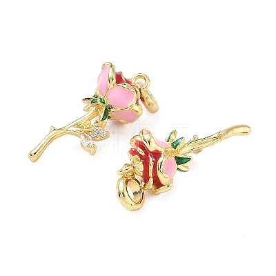 Brass Enamel Colorful Rose Flower European Dangle Charms KK-L256-09G-1
