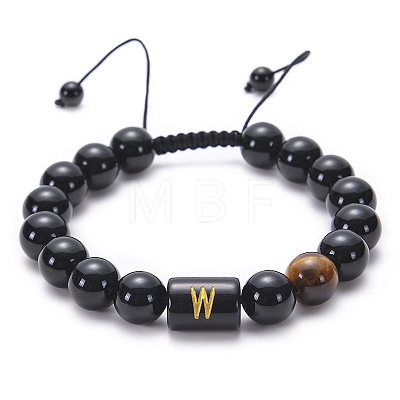 Natural Black Agate & Tiger Eye Round Beaded Adjustable Bracelets HL8029-23-1