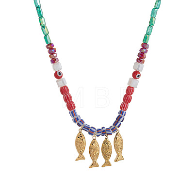 4 Brass Pendant Resin Glass Beaded Necklaces FS-WG0AB01-02-1