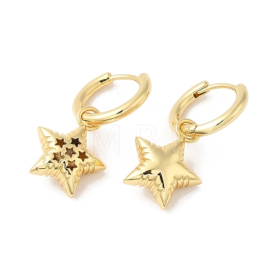 Rack Plating Brass Star Hoop Dangle Earrings EJEW-R150-10G-1