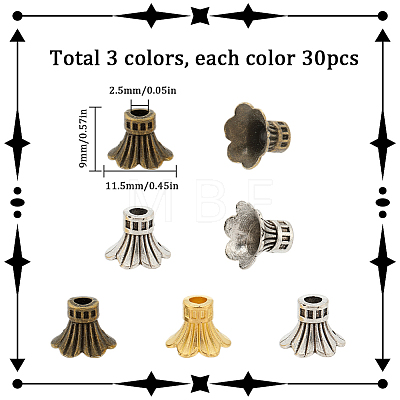 SUNNYCLUE 90Pcs 3 Color Alloy Bead Caps FIND-SC0005-94-1