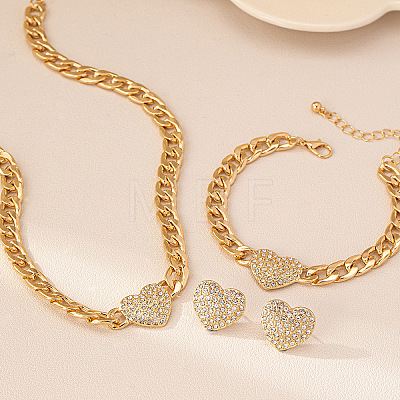 Heart Alloy Crystal Rhinestone Chain Necklaces & Stud Earrings & Link Bracelets Sets FS-WGBF8A8-01-1