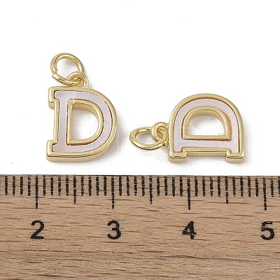 Brass Pave Shell Letter D Charms KK-G497-11G-1