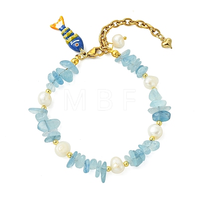 Brass Enamel Fish Charm Bracelets BJEW-JB14062-02-1