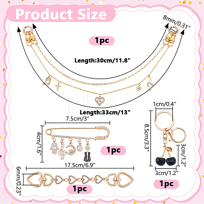 Alloy with Resin Cherry Keychains & Alloy Enamel with Iron Musical Note Brooch & Alloy Rhinestone Heart Charm Purse Chains & Alloy Rhinestone Heart Link Purse Strap Extenders SJEW-AR00001-1