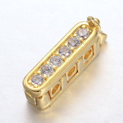 Rectangle Brass Micro Pave Cubic Zirconia Twister Clasps ZIRC-O018-08G-RS-1