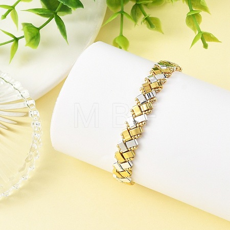 Two Tone Electroplate Glass Seed Beaded Woven Bracelets with OT Clasps for Women BJEW-MZ00349-1