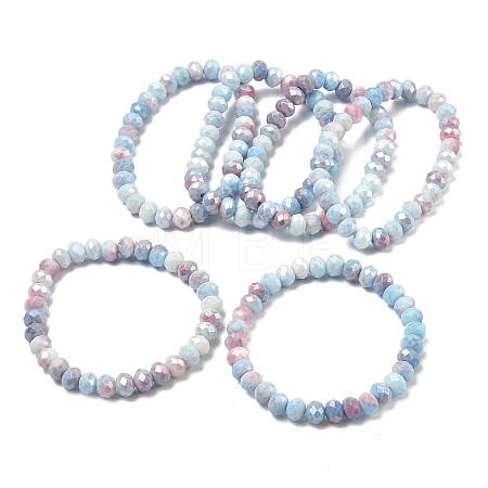 AB Color Faceted Rondelle Glass Beaded Stretch Bracelets for Women BJEW-PH01820-10-1