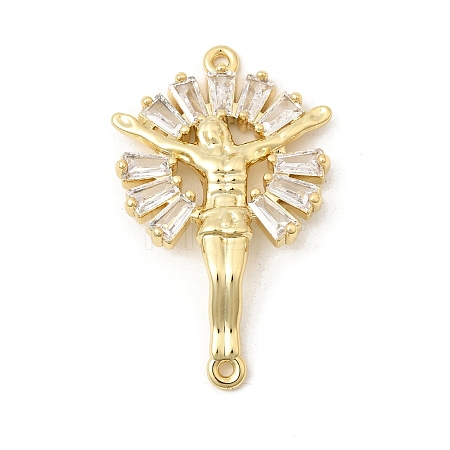 Brass Pave Cubic Zirconia Religion Jexus Crucifix Cross Links Connector Charms KK-H267-100G-02-1
