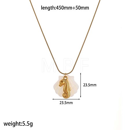 Summer Beach 304 Stainless Steel & Carved Natural Shell Pendant Necklaces for Women WG88CDD-01-1
