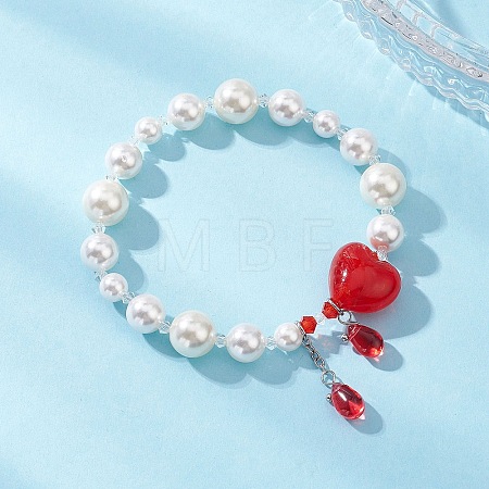 Shell Pearl & Glass Beads Charm Bracelets BJEW-TA00693-1