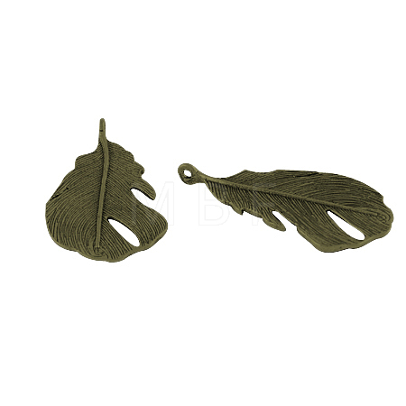 Tibetan Style Alloy Feather Large Pendants TIBEP-K1720-AB-NR-1