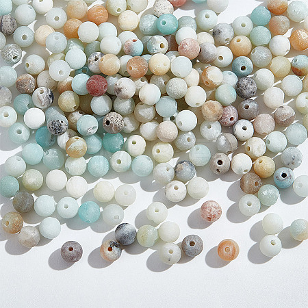 Natural Frosted Flower Amazonite Round Beads G-NB0005-34B-1