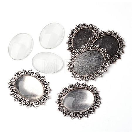 Alloy Cabochon & Rhinestone Settings and 40x30mm Oval Clear Glass Covers Sets DIY-X0115-AS-FF-1