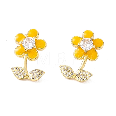Enamel Flower of Life Stud Earrings with Clear Cubic Zirconia EJEW-I266-12G-05-1