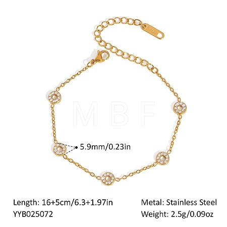 304 Stainless Steel Micro Pave Clear Cubic Zirconia Link Chain Bracelets for Women XX6576-19-1