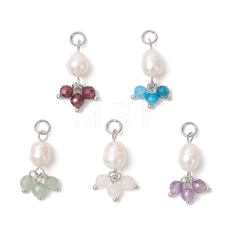 Natural Gemstone & Cultured Freshwater Pearl Pendants PALLOY-JF05142-02-1