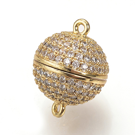 Brass Micro Pave Cubic Zirconia Magnetic Clasps with Loops ZIRC-S058-04G-12mm-1