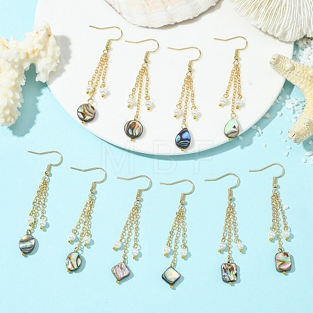 Shell Pearl & Abalone Shell/Paua Shell Dangle Earrings for Women EJEW-JE07328-1